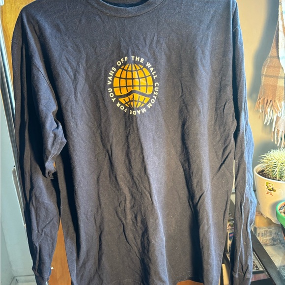 Vans Navy Blue Long Sleeve Shirt Yellow Off The Wall Logo - Picture 1 of 4